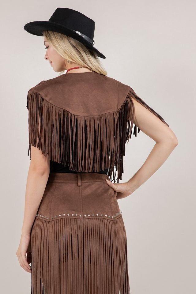 Coffee Fringe Suede Shrug Collar