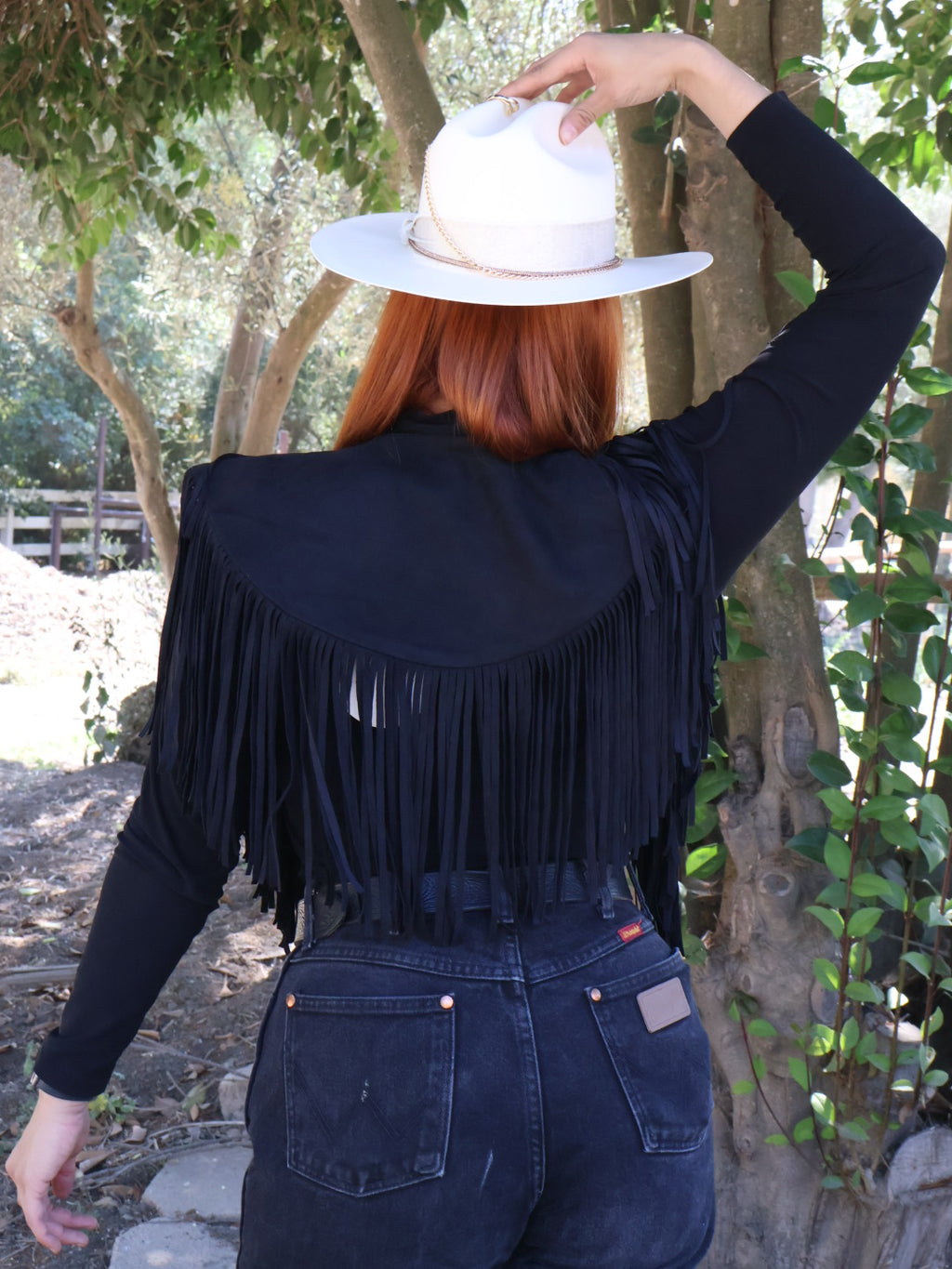 Black Fringe Suede Shrug Collar