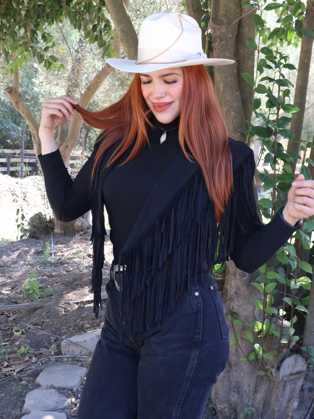 Black Fringe Suede Shrug Collar