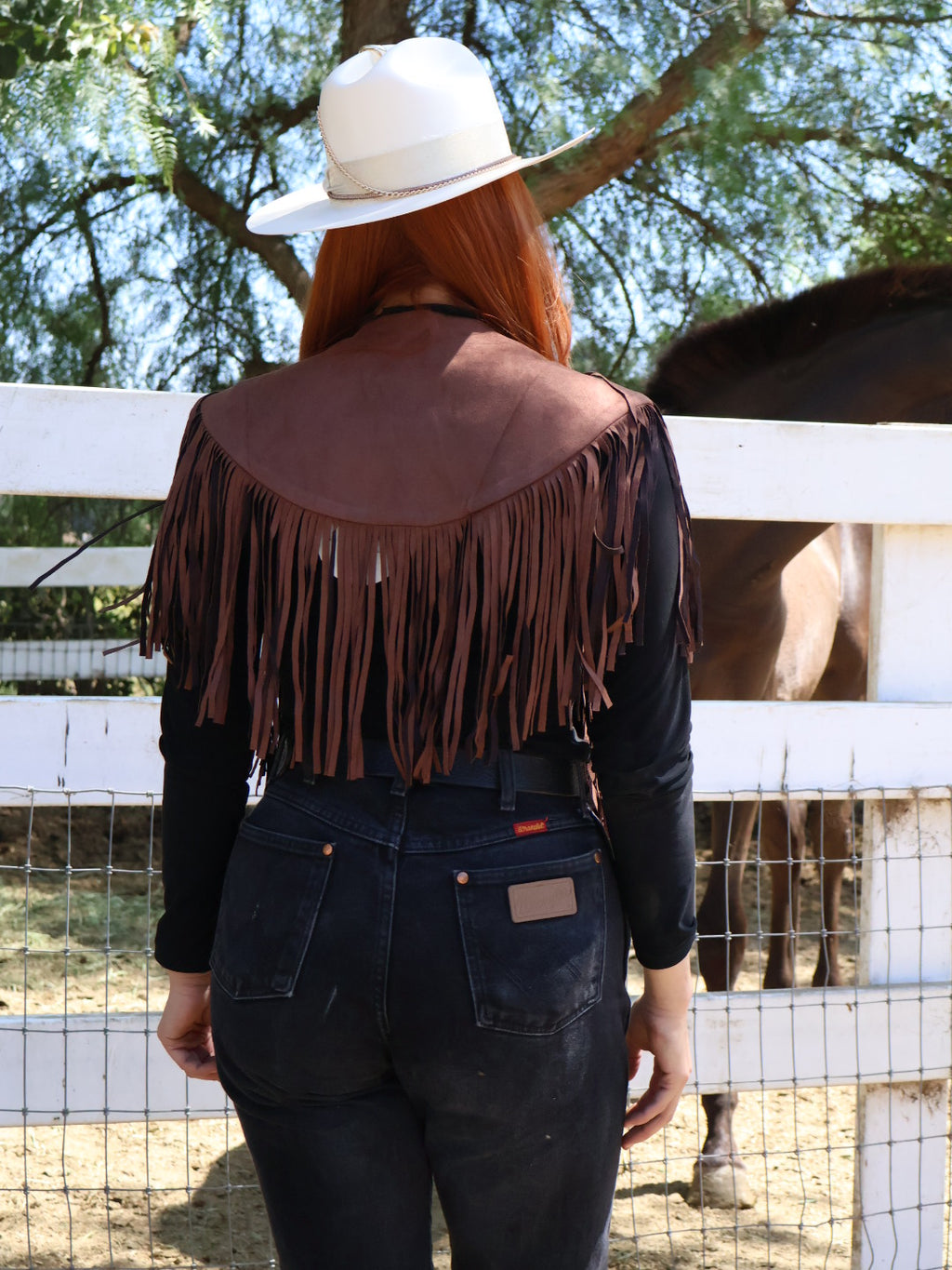 Coffee Fringe Suede Shrug Collar