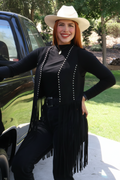 Black western-style fringed vest with studs