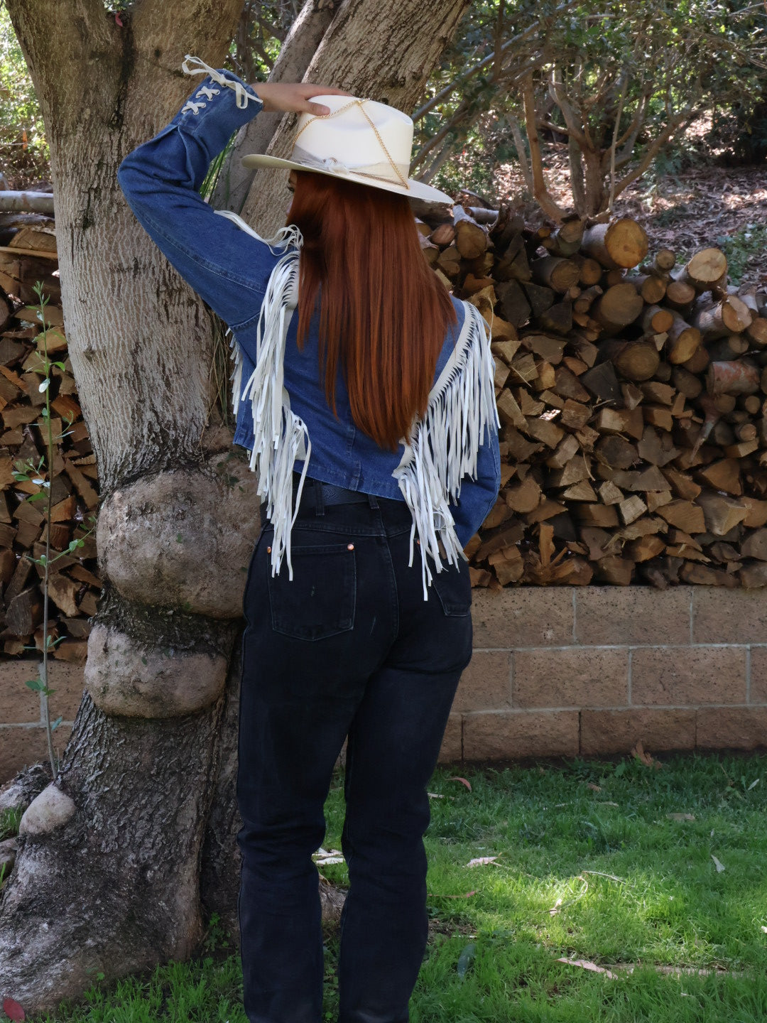 SAINTS AND HEARTS FRINGE DENIM JACKET