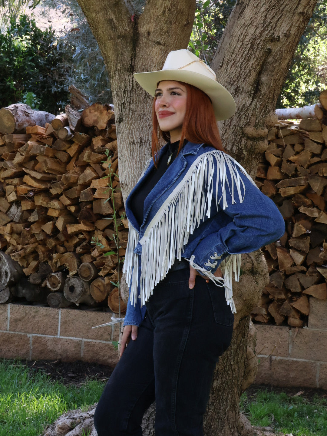 SAINTS AND HEARTS FRINGE DENIM JACKET