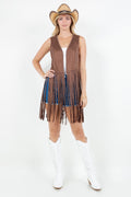 Brown western-style fringed vest with studs