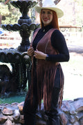 Brown western-style fringed vest with studs