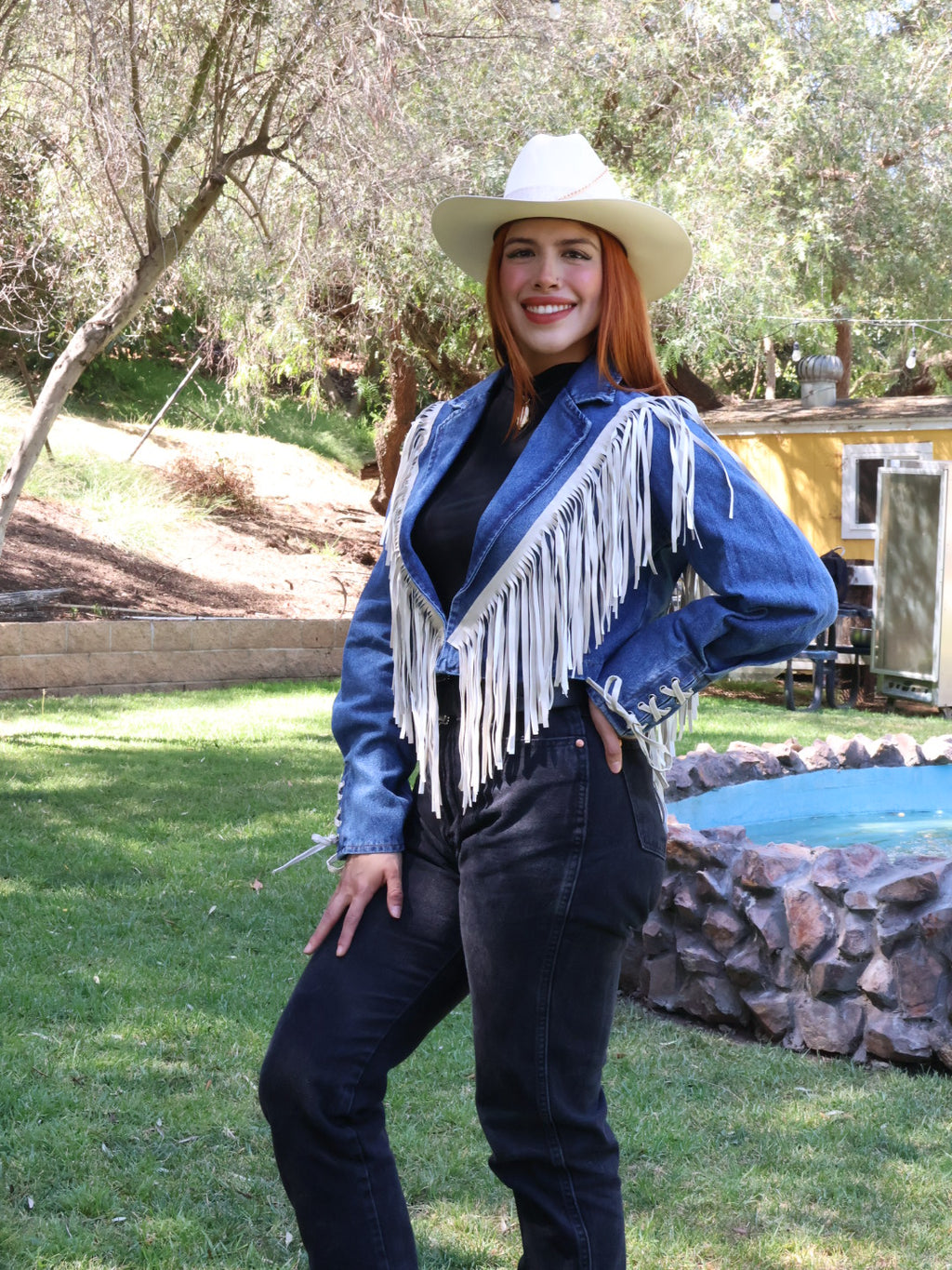 SAINTS AND HEARTS FRINGE DENIM JACKET