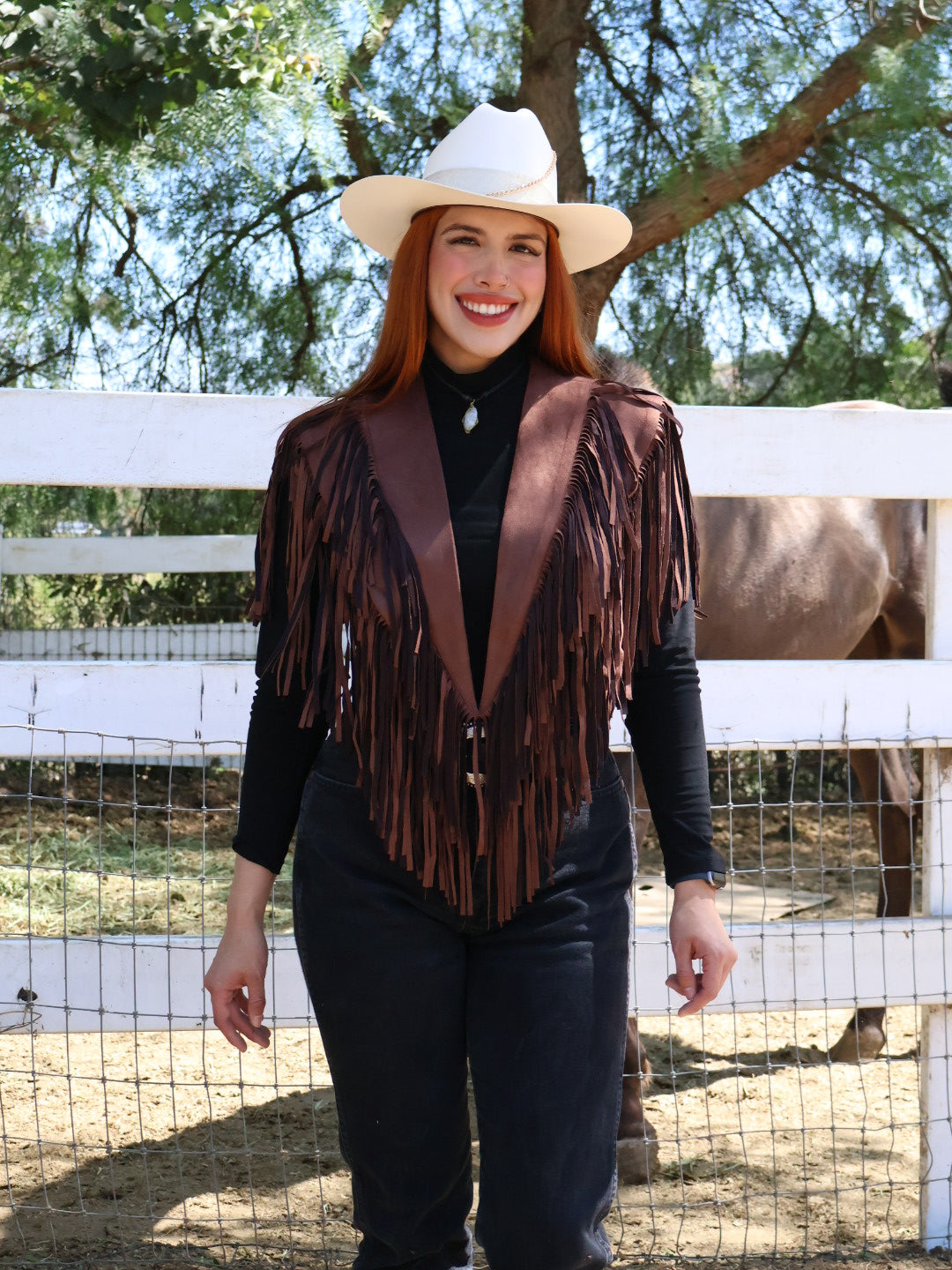 Coffee Fringe Suede Shrug Collar
