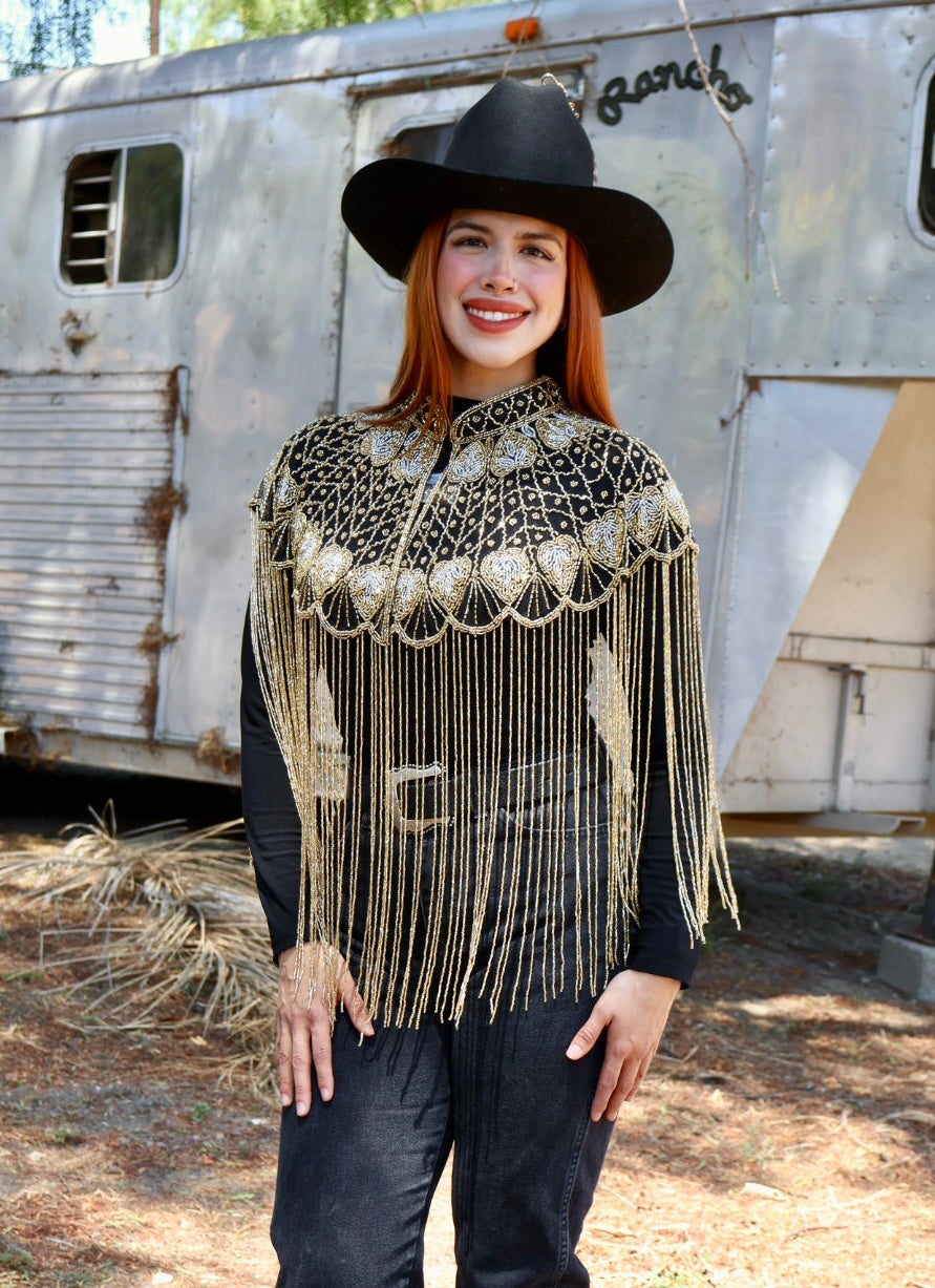Art Deco Beaded Capelet gold, silver and black