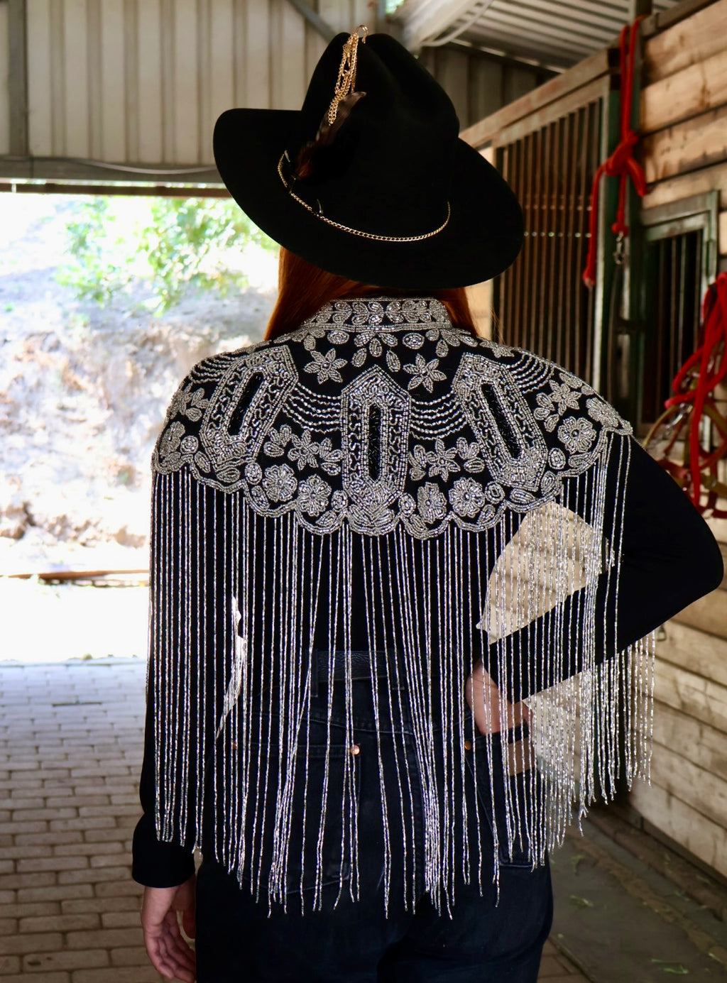Art Deco Beaded Capelet silver and black