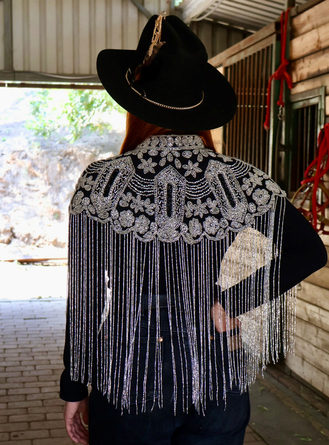 Art Deco Beaded Capelet silver and black