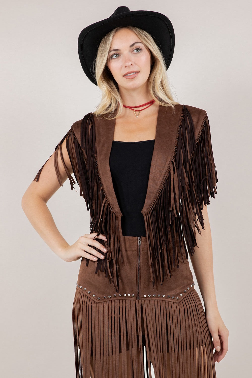 Coffee Fringe Suede Shrug Collar