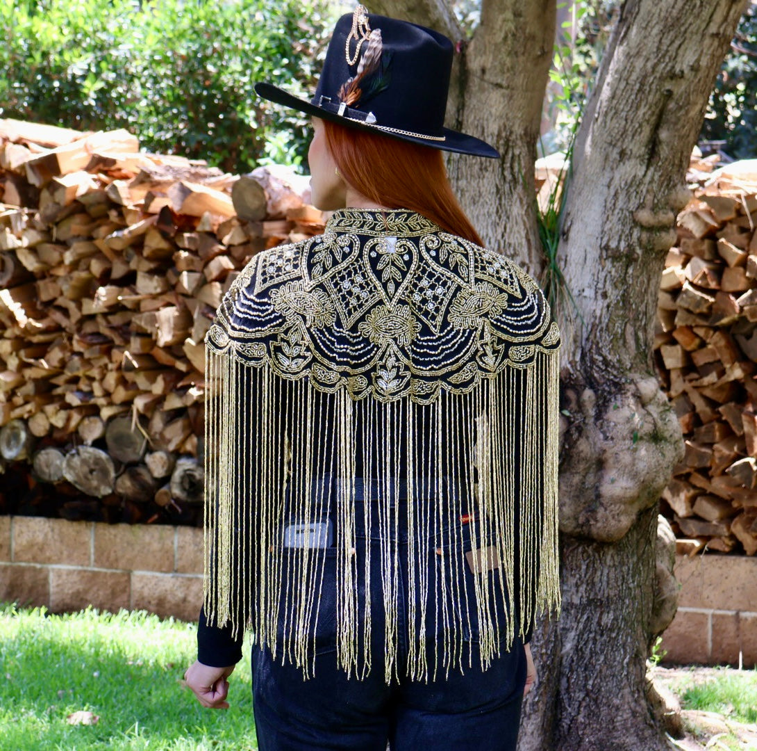 Gold, Silver and Black Beaded Bridal Cape