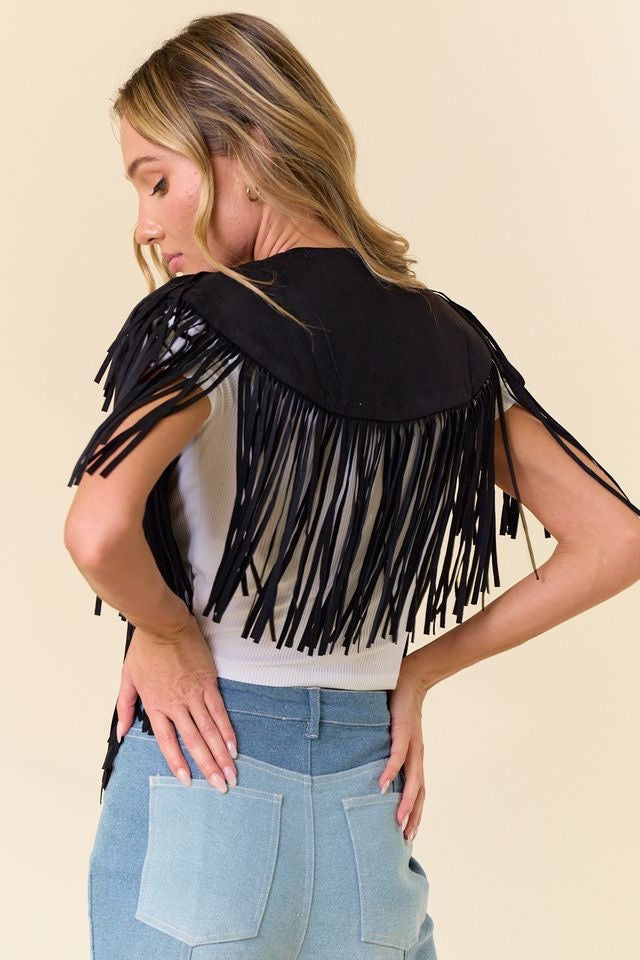 Black Fringe Suede Shrug Collar