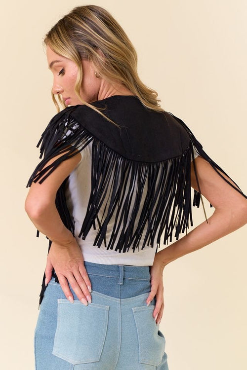 Black Fringe Suede Shrug Collar